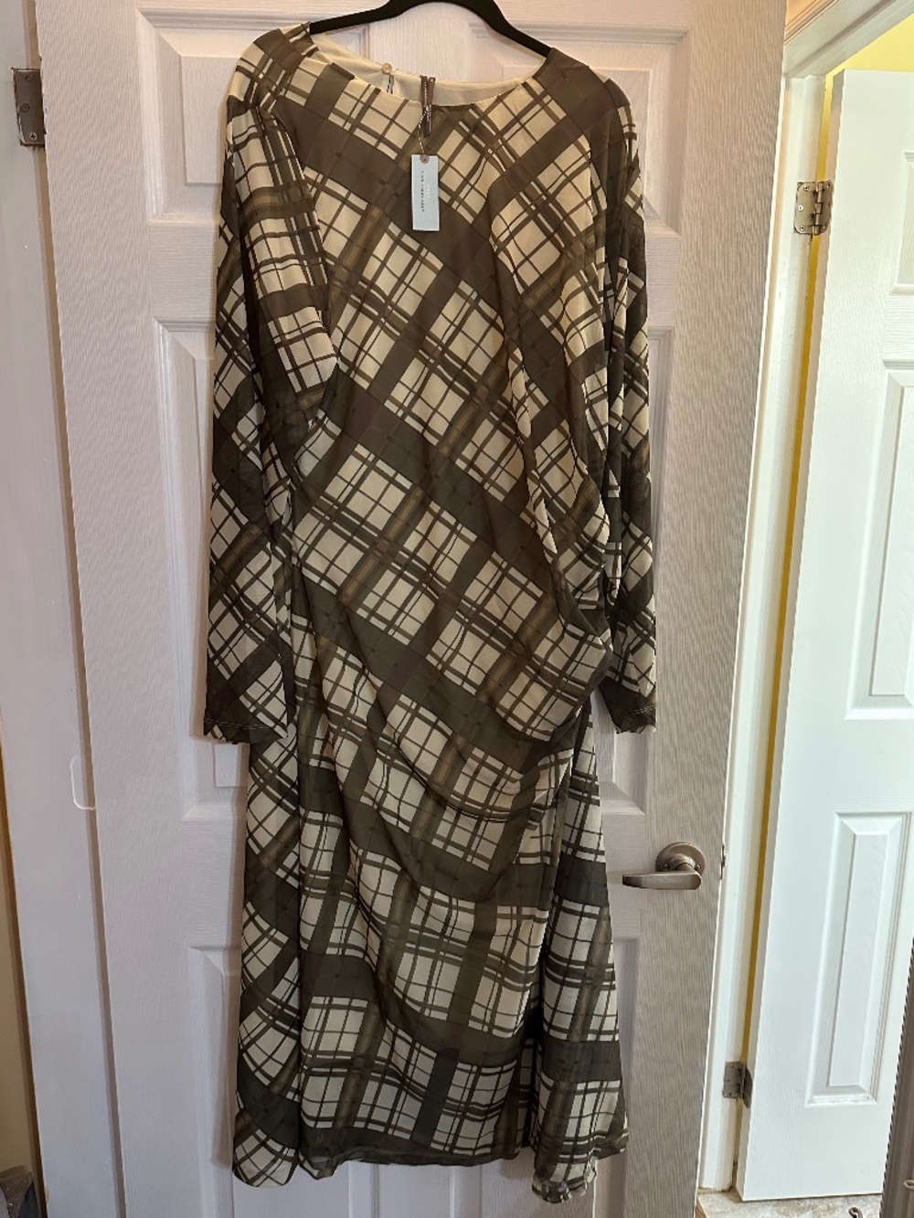 Anthropologie Plaid Mesh Midi Dress 3X Plus NWT Long Sleeve Ruched Flattering
